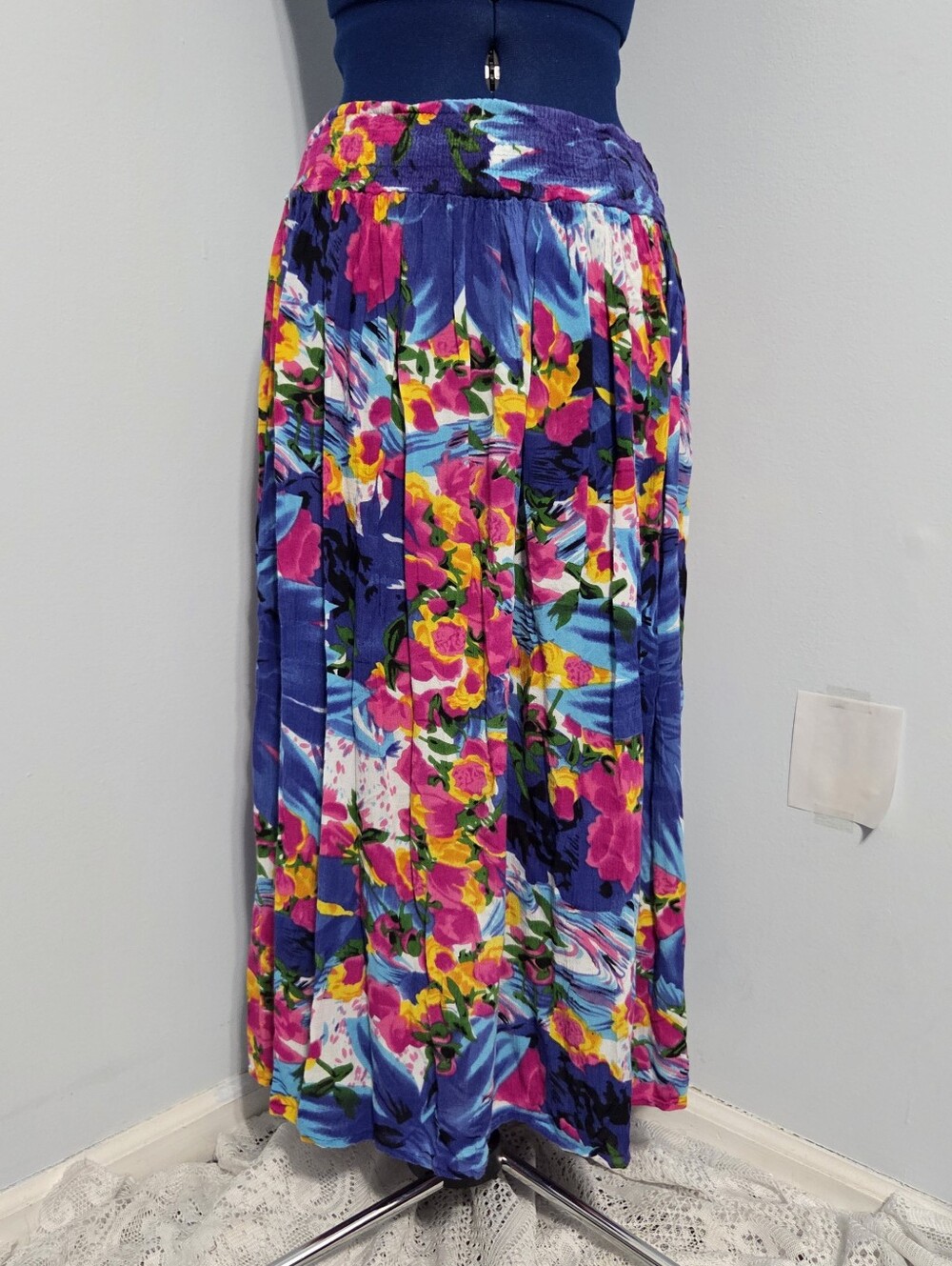 Blue Floral Tropical Beach Maxi Skirt Size S
